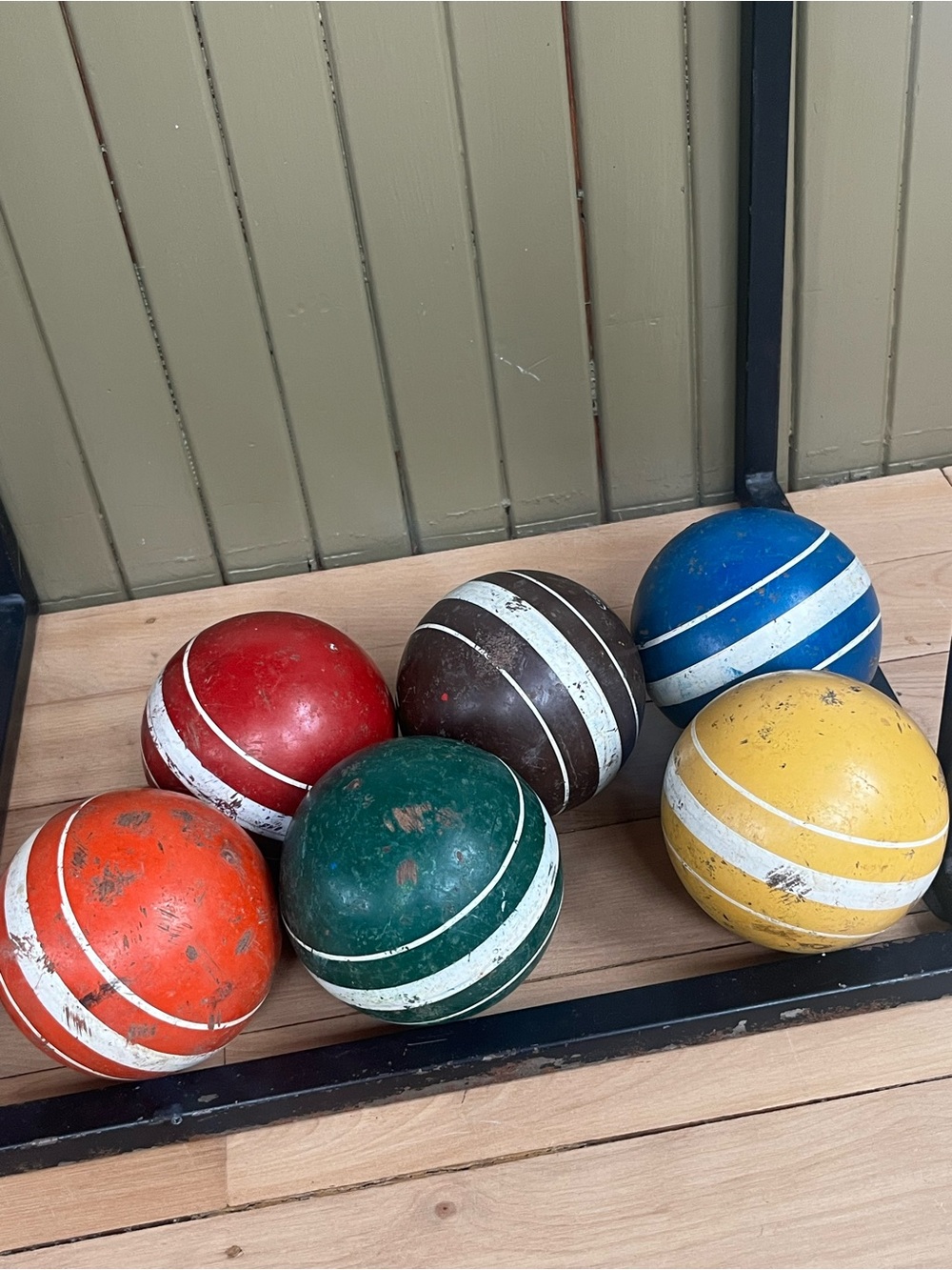 Vintage Wooden Striped Lawn Croquet Balls lot of 6